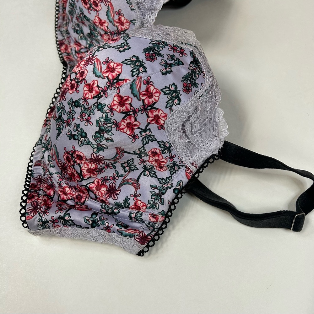 Dream Angels Victorias Secret 34DD Lined Demi Bra Floral Purple Pink Black #2954 - Picture 2 of 12